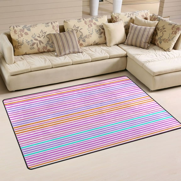 Colorful Horizontal Stripes Pattern Soft Polyester Area Rug 60''x39'', Non Slip, Memory Foam, Water Absorbent