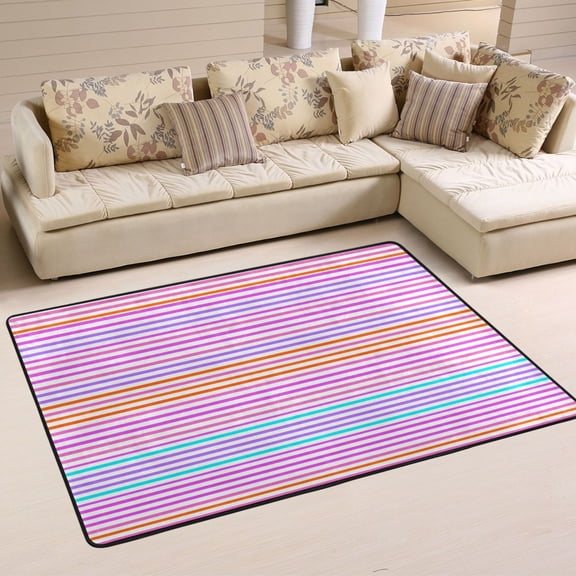 Colorful Horizontal Stripes Pattern Soft Polyester Area Rug 72''x48'', Non Slip, Memory Foam, Water Absorbent