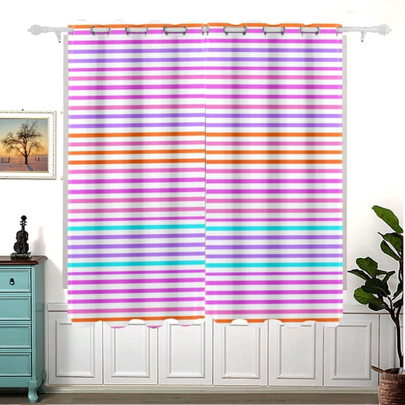 Colorful Horizontal Stripes Pattern Thermal Blackout Curtains 63x55 Inch 2 Panels Grommet Window Drapes for Bedroom Living Room