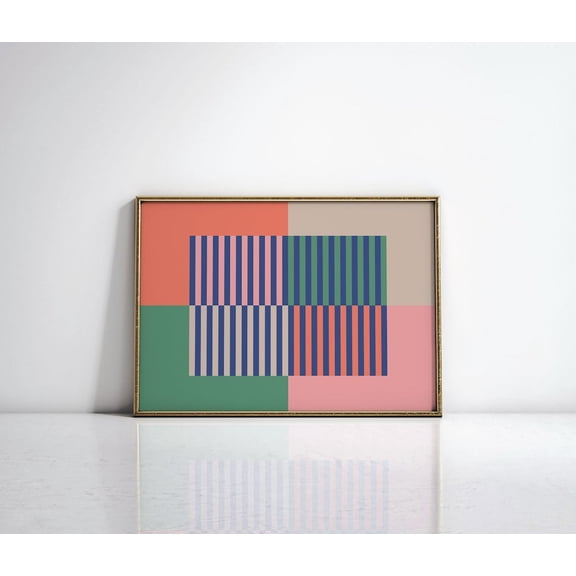 Colorful Horizontal Wall Art, Mid Century Wall Art, Abstract Mid Century Modern Wall Decor, Midcentury Above Couch Art, Wall Art484, Stretched Canvas Size 8x12