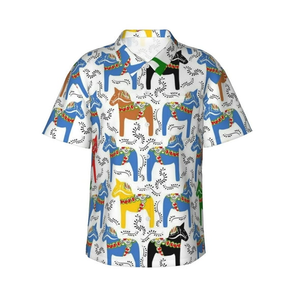 Colorful Horse Pattern Men'S 3d Print Casual Button Down Shirts, Novelty Hawaiian Short Sleeves L