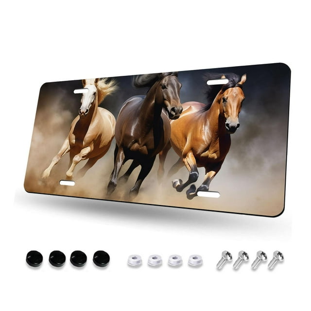 Colorful Horse Running Lovely Art Plate Cover, Decorative Aluminum Novelty License Plate Rust