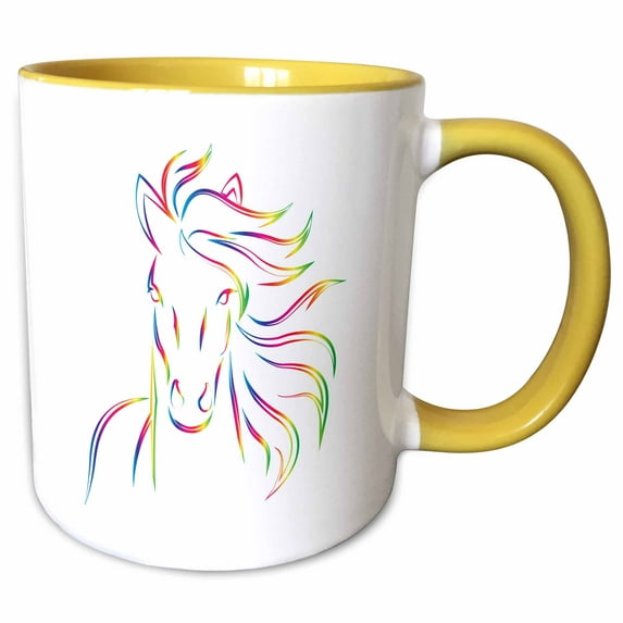 3drose, Colorful Horse Silhouette, 11oz Two-tone Yellow Mug