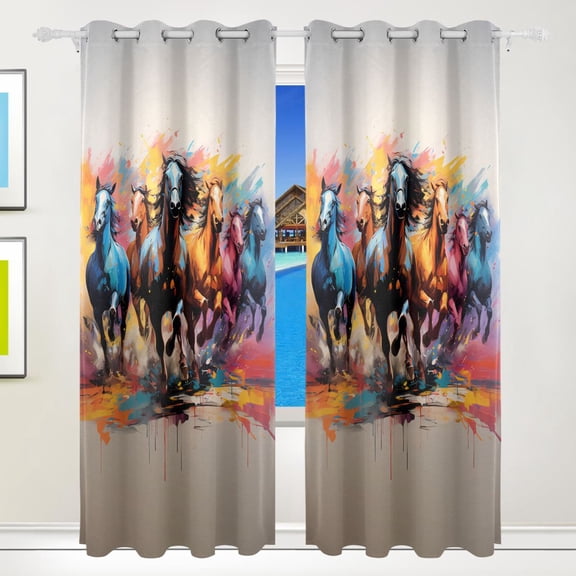 Colorful Horses Curtains Black Out 72 Inch Length Curtains for Sliding Glass Doors Bedroom Living Room 2 Pack