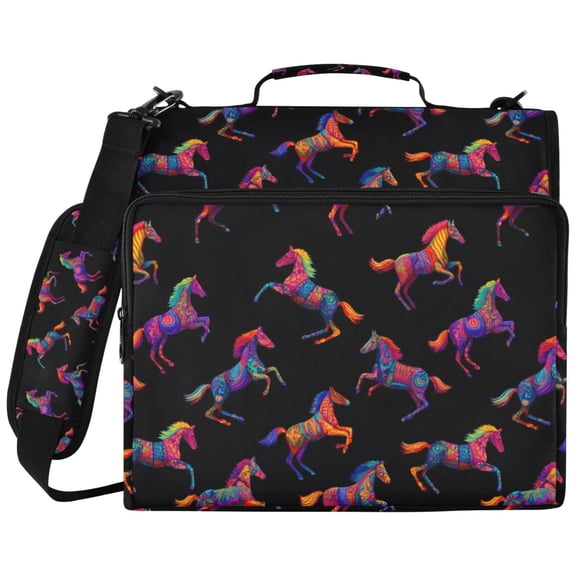 Colorful Horses Pattern 3 Ring Binder Bag Zipper Binder Organizer with 14 Inch Laptop Sleeve