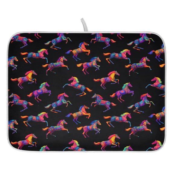 Colorful Horses Pattern Drying Dish Mat Quick Drying Absorbent Soft Durable for Kitchen 18" x 24"