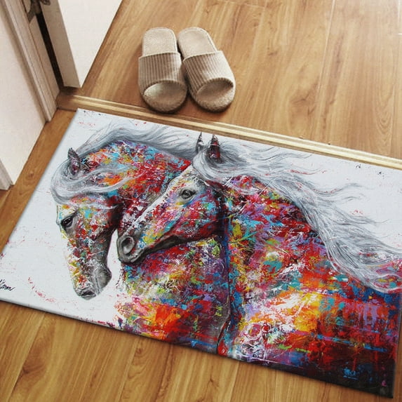 Colorful Horses Rugs, Abstract Rug, Modern Rug, Farmhouse Rug, Animal Rugs, Car Mat, Customs Rug, Front Door Rug, Step Rug, Bridesmaid Gift, 5.2'x7.5' - 160x230 cm