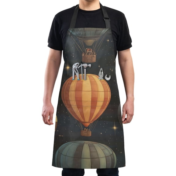 Colorful Hot Air Balloon Chef Kitchen Apron with Pockets for Women Waterproof Aprons for Cooking Baking