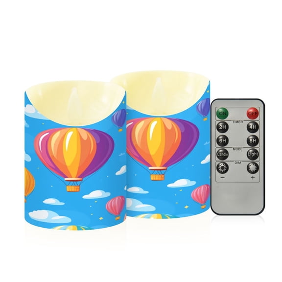 Colorful Hot Air Balloon Clouds Cute Flickering Flameless Candles with Remote Timer Battery Operated LED Tealight Set of 2 M