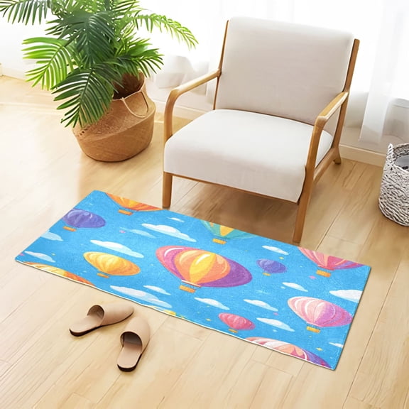 Colorful Hot Air Balloon Clouds Cute Plush Carpet Non Slip Runner Rug Absorbent Bath Mat 39" x 20"