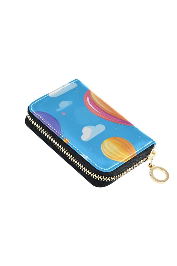 Colorful Hot Air Balloon Clouds Cute Women's Credit Card Holder PU Leather Zipper Wallet RFID Blocking