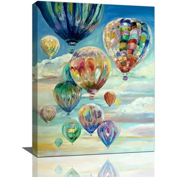 Colorful Hot Air Balloon Decor Wall Art Watercolor Balloon Decor Wall Art Hot Air Balloon Pictures Canvas Painting Framed Artwork for Living Room Bathroom Bedroom 12"x16"