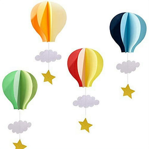 Colorful Hot Air Balloon Hanging Paper Decoration?4pack?- Large Hot Air Balloon with Clouds Stars Hanging Paper Garland Party Streamers for Kids Bedroom Decor, Wedding Birthday Party Supplies