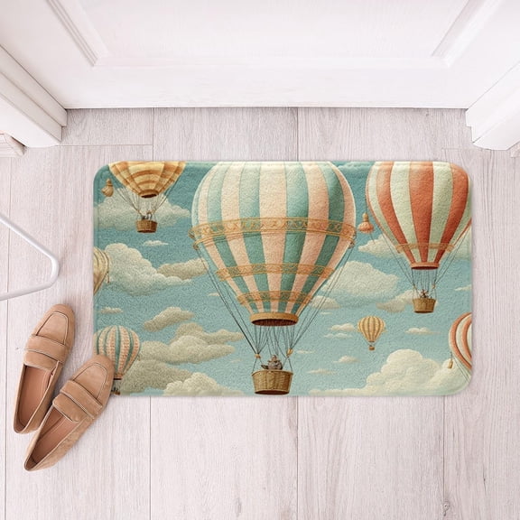 Colorful Hot Air Balloon Non Slip Bath Mat Hot Air Balloon Polyester Bath Rug for Kids Boys Girls Blue Sky Soft Fleece Door Carpet White Clouds Bathroom Floor Indoor Doormat,16x24 Inch