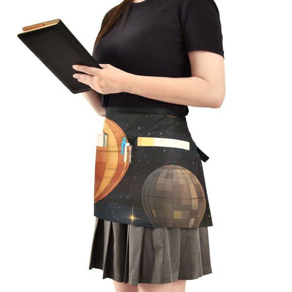 Colorful Hot Air Balloon Server Apron with 3 Pockets Waist Apron for Waiter Waitress