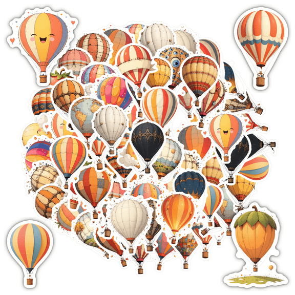 Colorful Hot Air Balloon Sticker Pack PVC Adventure Decals for Luggage Suitcase Laptop