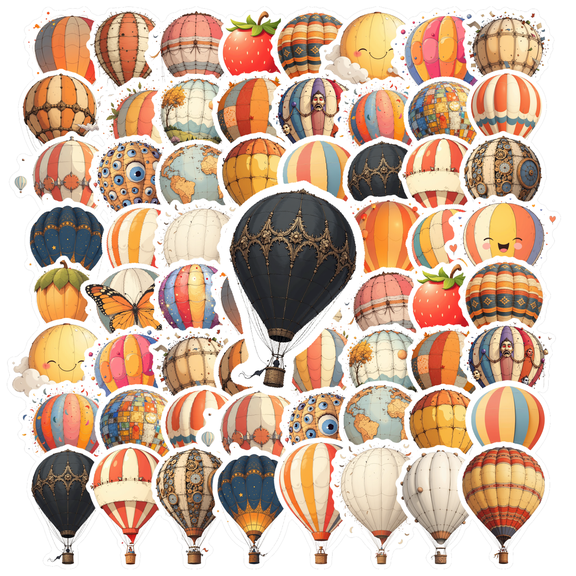 Colorful Hot Air Balloon Sticker Pack PVC Adventure Decals for Luggage Suitcase Laptop