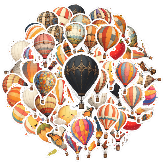 Colorful Hot Air Balloon Sticker Pack PVC Adventure Decals for Luggage Suitcase Laptop