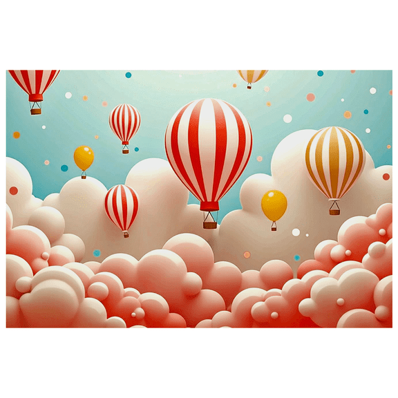 Colorful Hot Air Balloon Themed Backdrop Banner Cloud Elements Party Decorations Photography Props Background for Celebrations Kids Parties and Events