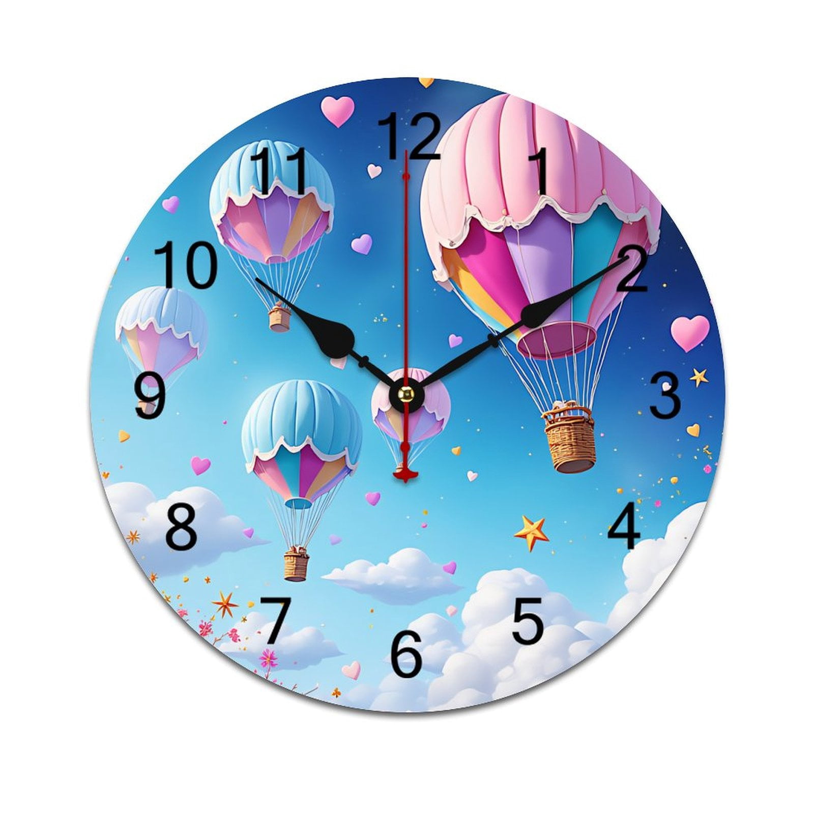 Colorful Hot Air Balloons Bright Blue Sky Clouds Printed Silent Wall ...