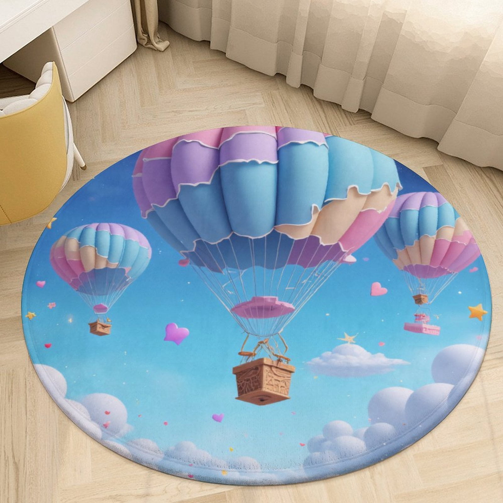 Air Upnfaze Rug Colorful Hot Air Balloons in Sky Round Area Rugs for Bedroom Living ...