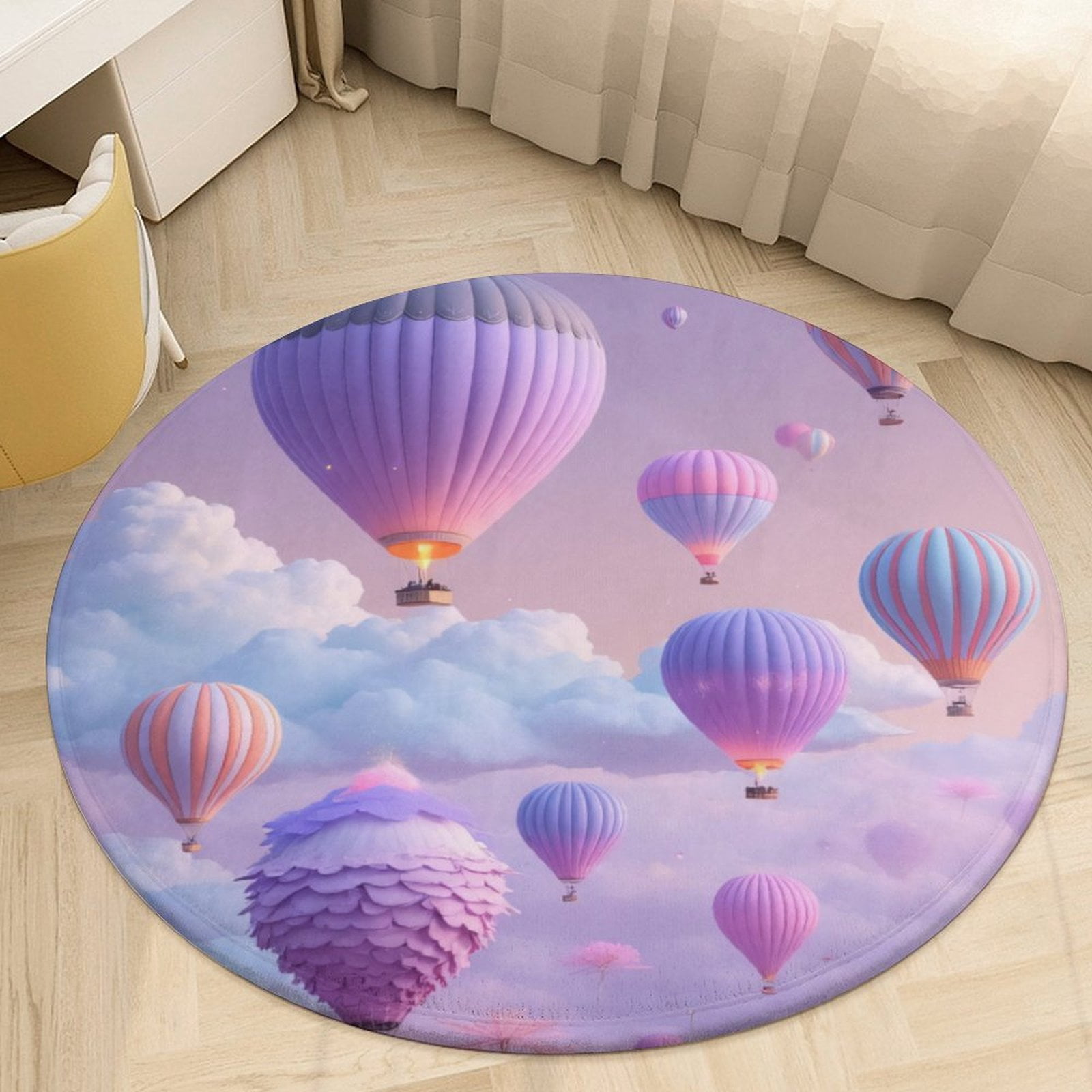 Air Upnfaze Rug Colorful Hot Air Balloons in Sky Round Area Rugs for Bedroom Living ...
