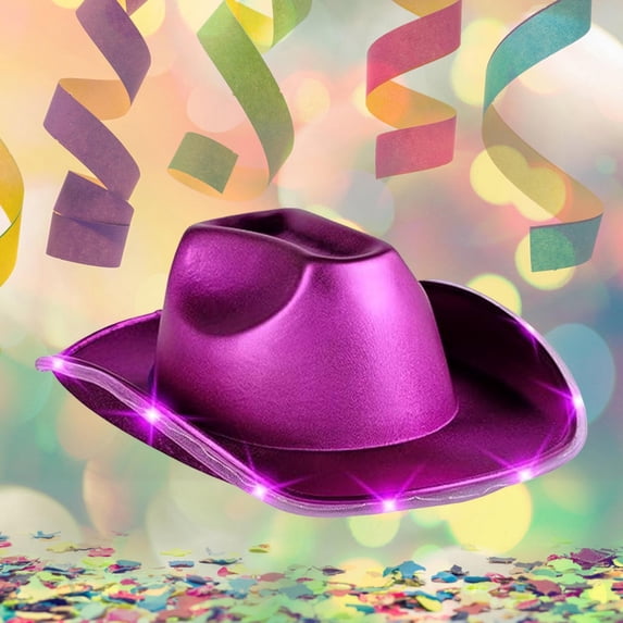 Colorful Hot Stamped Cowboy Hat With Lights For Gold Silver EVA Decorated Festive Party Headwear, Purple