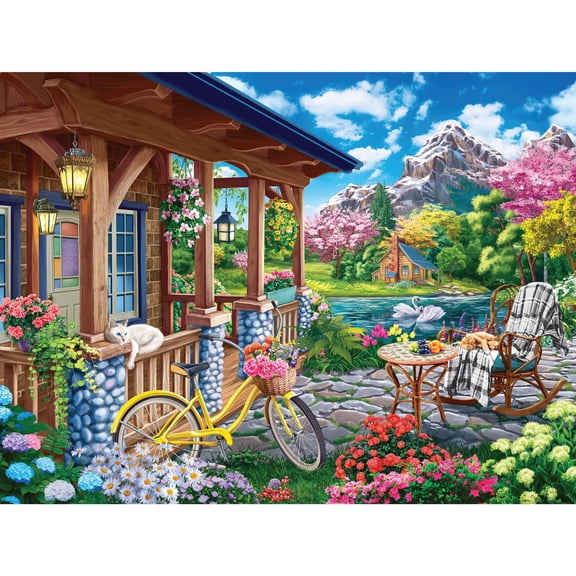 Colorful House Near the Lake 300-Piece Jigsaw Puzzle Large Pieces 18”x24”