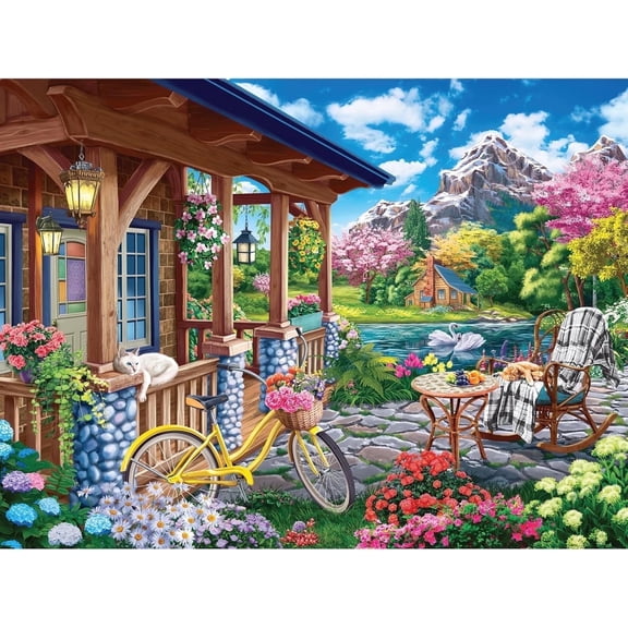 Colorful House Near the Lake 300-Piece Jigsaw Puzzle Large Pieces 18”x24”