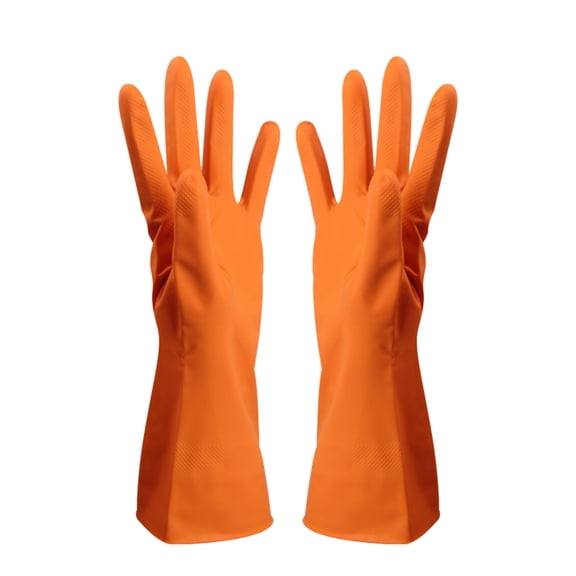Colorful Household Gloves with Cotton Liner & Non-slip Grip, Water Resistant Reusable Dish Washing Rubber Gloves for Kitchen & Bathroom Cleaning,Household Cleaning Gloves(Orange,14.57x4.13")