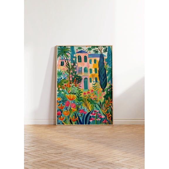 Colorful Houses Art, Vibrant Facade, Maximalist Floral, Bright Modern Decor, Boho Wall Art, Botanical Trendy Decor Wall Art, Modern Wall Decor, 16x24 UNFRAMED