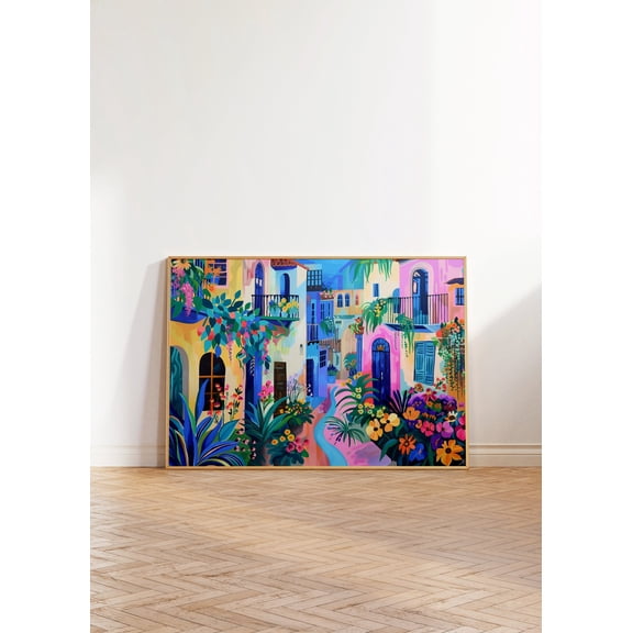 Colorful Houses Art, Vibrant Facade, Maximalist Floral, Bright Modern Decor, Boho Wall Art, Botanical Trendy Decor Wall Art, Modern Wall Decor, 8x12 UNFRAMED