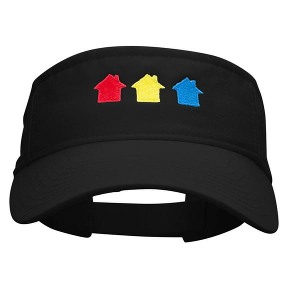 Colorful Houses Embroidered Pro Style Cotton Twill Washed Visor - Black OSFM
