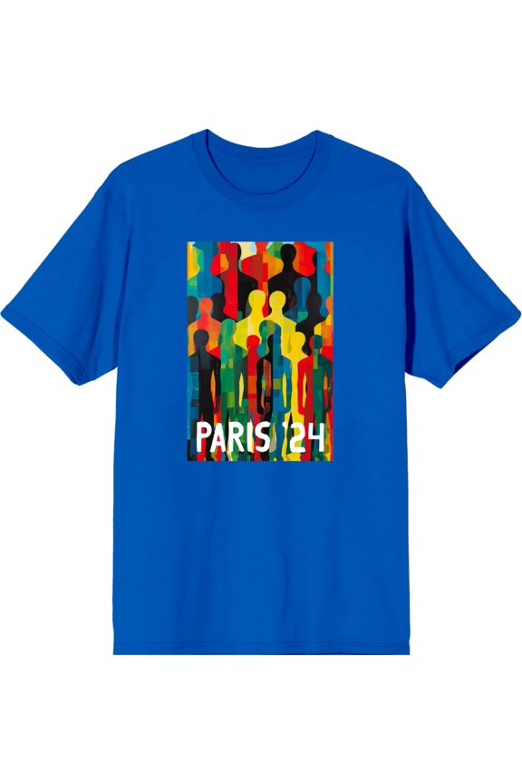 Colorful Human Collage Adult Royal Blue Crew Neck Short Sleeve Tee-XXL