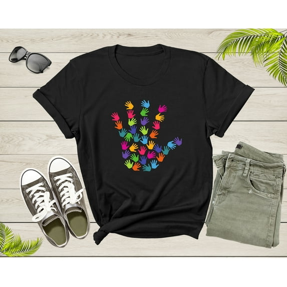Colorful Human Hands Palms Showing Waving Hands Help Hand T-Shirt Colorful Hand Graphic Shirt for Men Women Kids Boys Girls Teens Tshirt