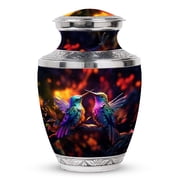 Colorful Humming Bird Silent Vigil Large Metal Urn - Quiet Watch for Adult Ashes - Memorial Dignity Funeral Urns For Human Ashes - Memorial Urns 10 Inch