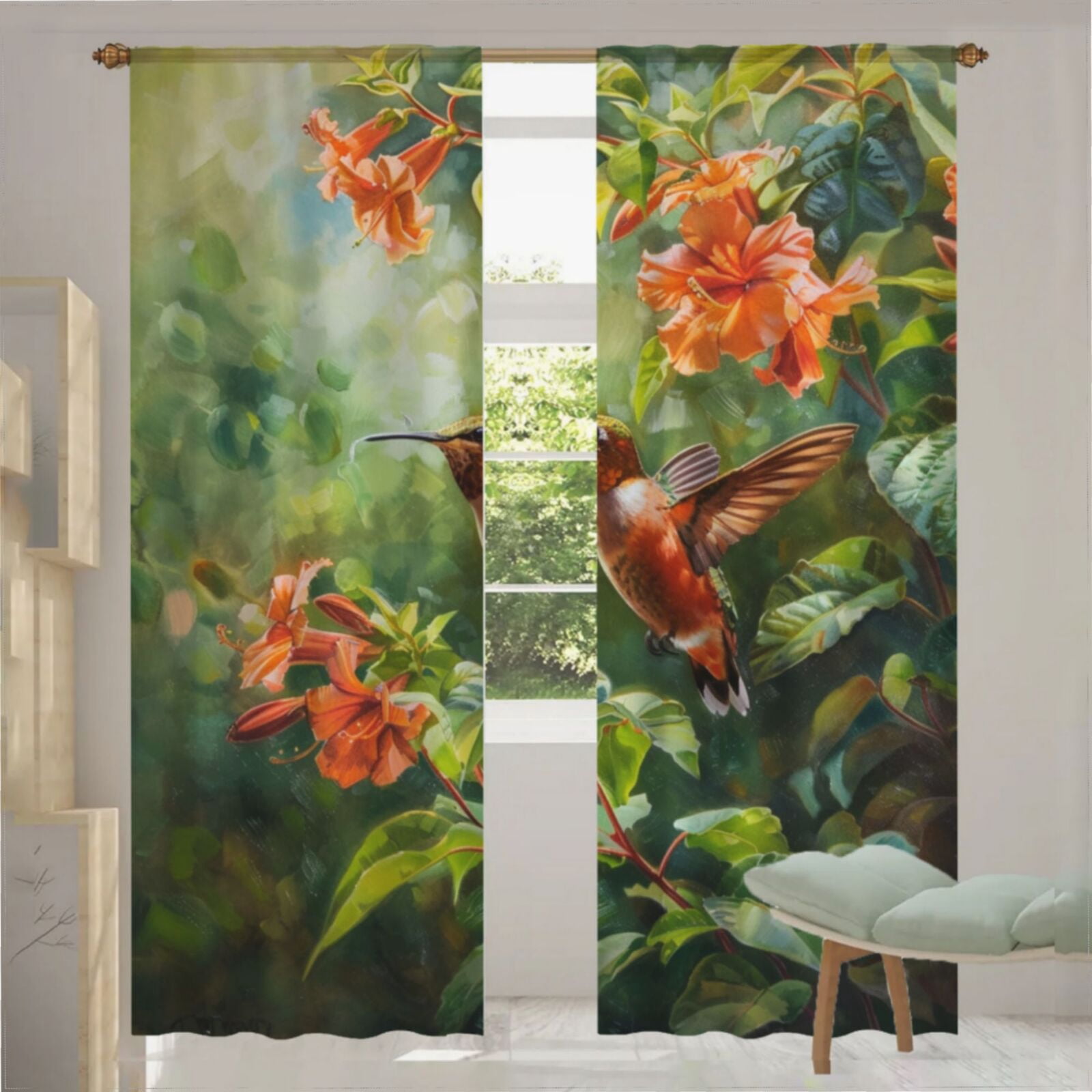 Colorful Hummingbird And Flowers (16) Curtains for Living Room Bedroom