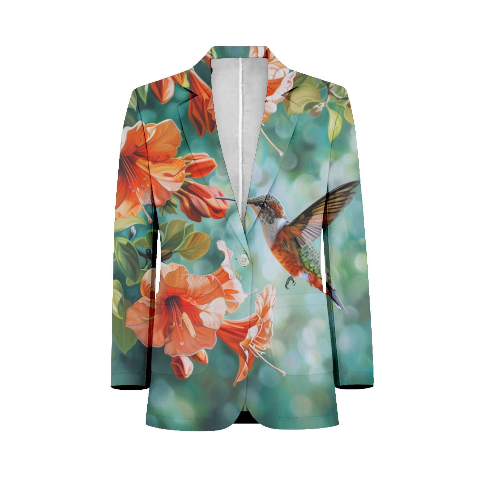 Colorful Hummingbird And Flowers Mens Suits Shawl Collar Slim Fit Suit ...