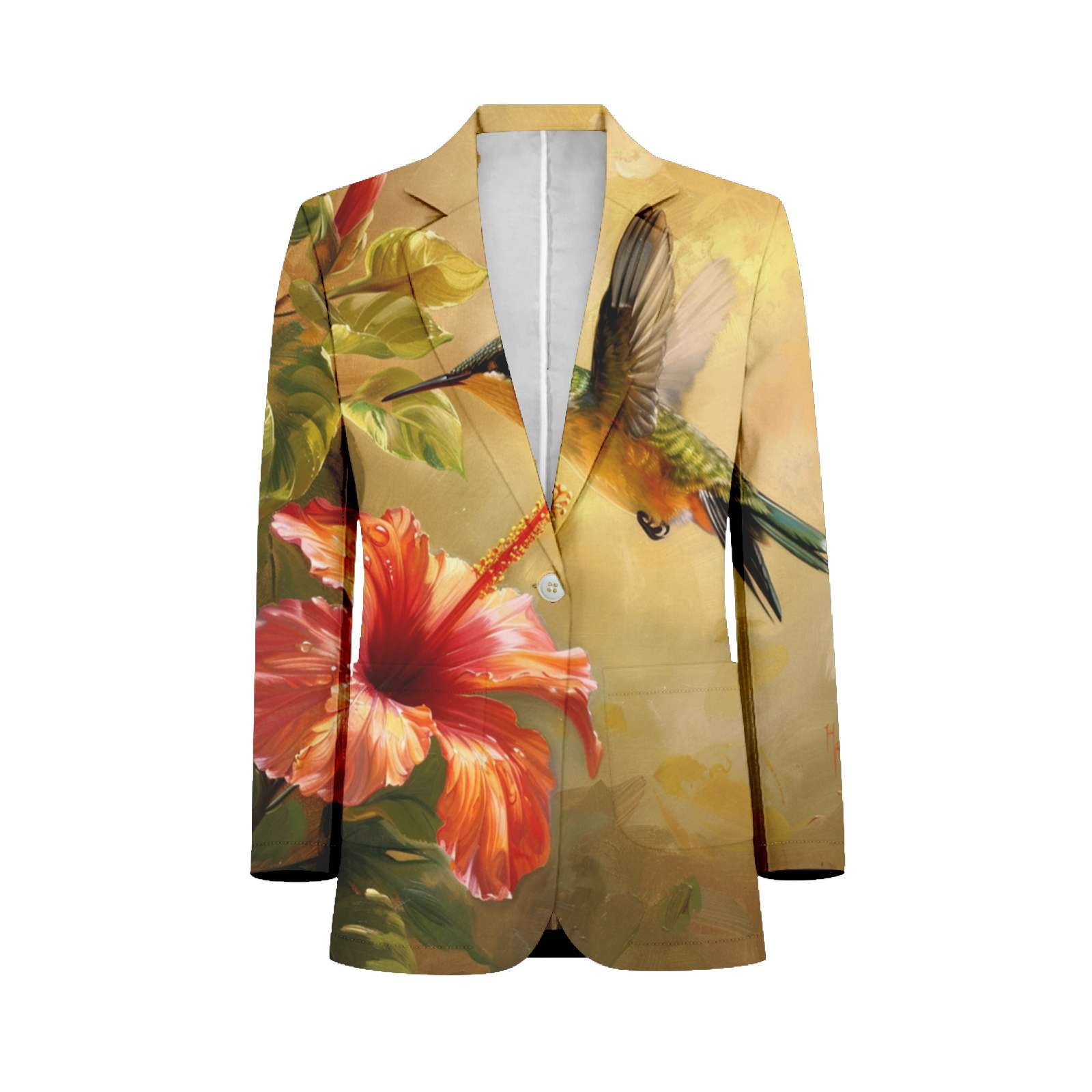 Colorful Hummingbird And Flowers Mens Suits Shawl Collar Slim Fit Suit ...