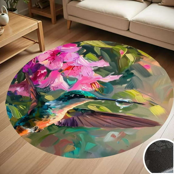 Colorful Hummingbird And Flowers Round Carpet Living Room Bedroom Home Decoration Coffee Table Mat Lounge Rug Chair Mats