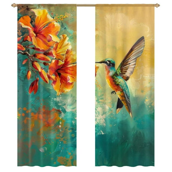 Colorful Hummingbird And Flowers Sheer Voile Curtain Window Tulle Curtains For Living Room Bedroom Modern Curtain