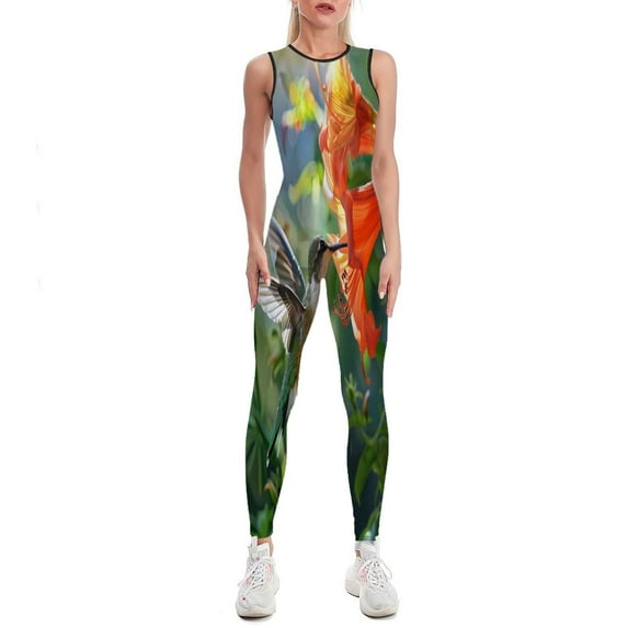 Colorful Hummingbird And Flowers Women's One Piece Yoga Jumpsuits Leggings Playsuit Gym Suit Fitness Running Athletic Clothes Gym Wear Set