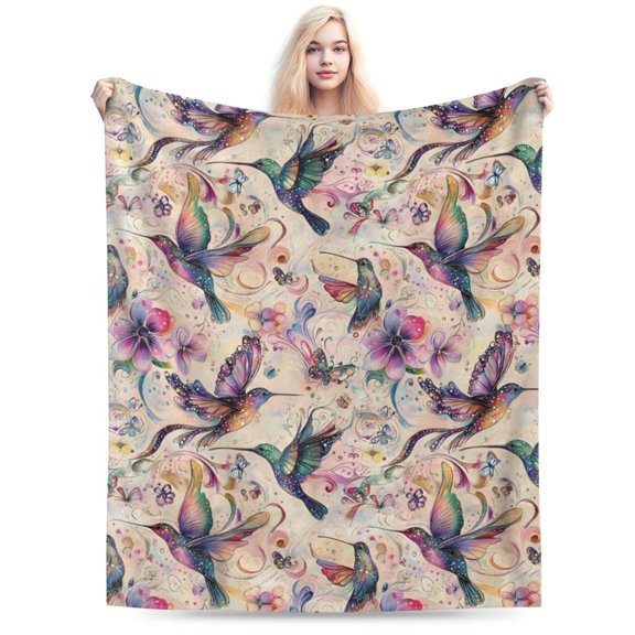 Colorful Hummingbird Blanket Cute Bird Flower Artistic Throw Blankets 50x40