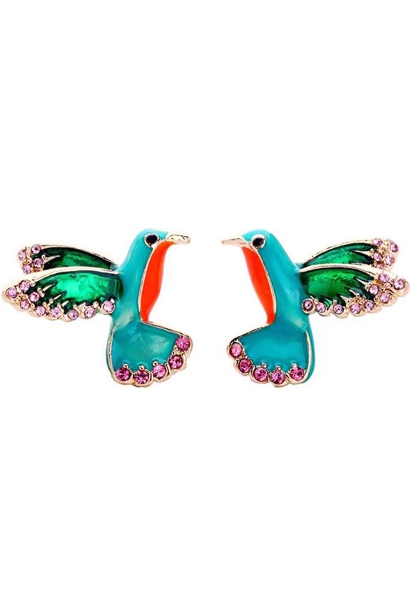Colorful Hummingbird Enamel Stud Earrings - Flying Hummingbird C Shaped Stud Earrings for Women Oil Painting Style Jewelry