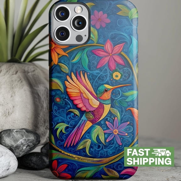Colorful Hummingbird Floral Artistic Unique Vibrant Nature Bird Art iPhone Tough Case