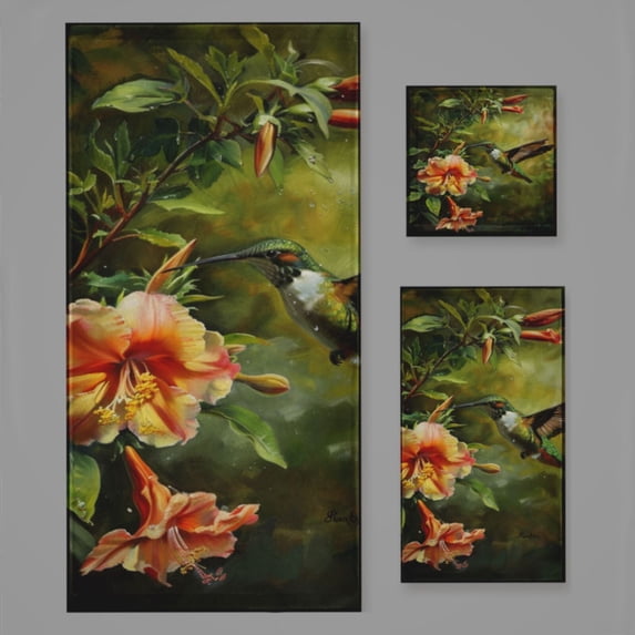 Colorful Hummingbird And Flowers (43) Bath Towel Sets For Bathroom Hand Towels Fingertip Towels 3 Piece Soft Absorbent For Bathroom Kitchen Hotel Beach