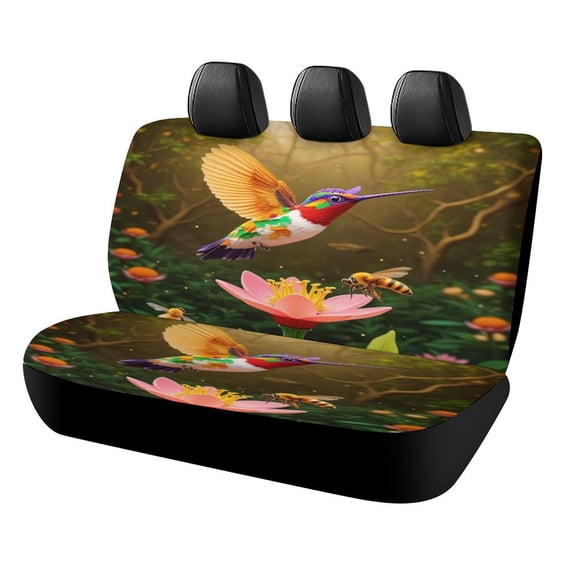 Colorful Hummingbird Garden Print Car Rear Seat Cover, Suitable for Automobiles SUV、 General Motors Back Seat Protectors for Cars, Trucks