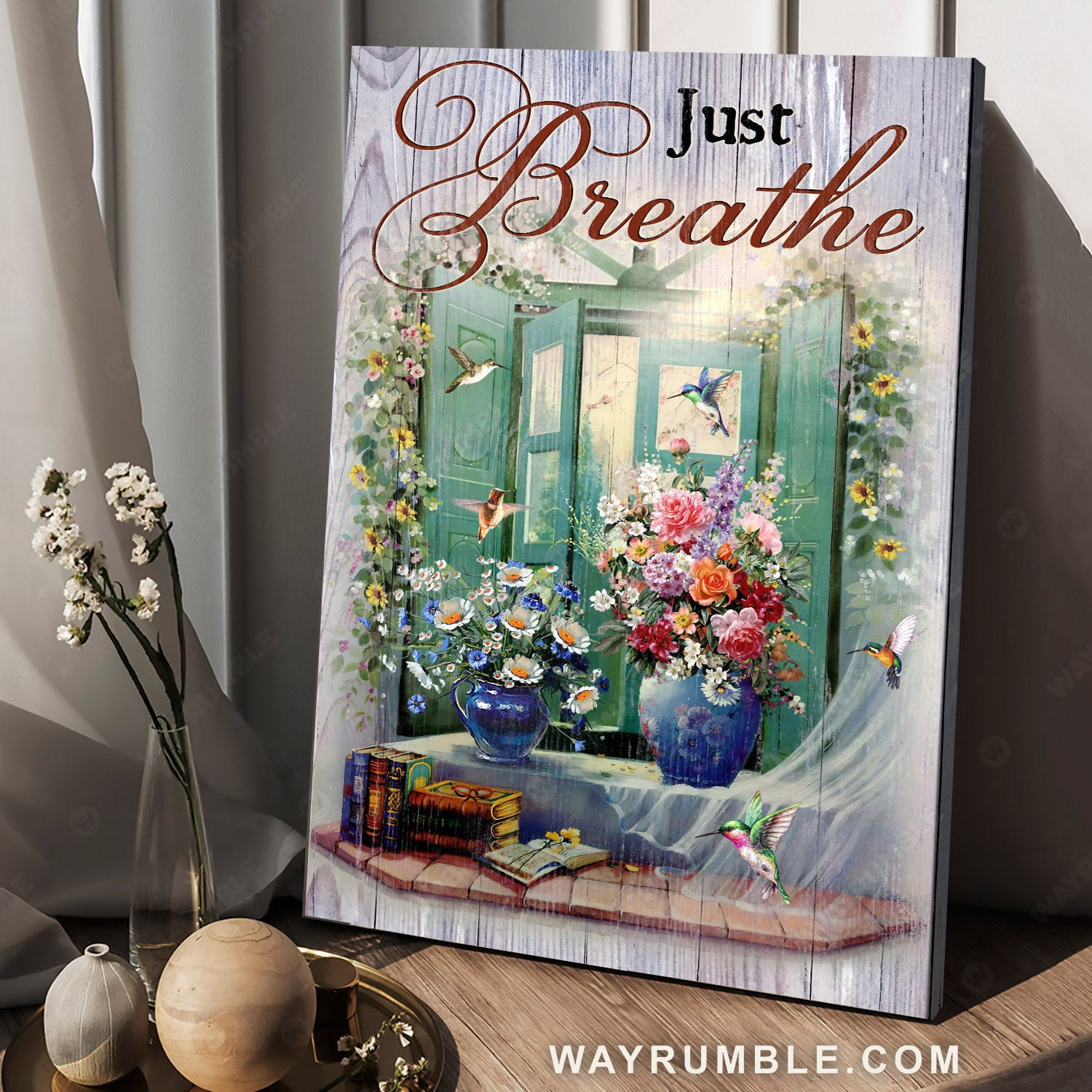 Colorful Hummingbird, Flower Vase, Nice Living Room, Just