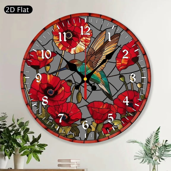 Colorful Hummingbird MDF Wood Round Wall Clock Nature Garden Theme Home Decor Living Room Office Bedroom Wall Art Decorative Gift