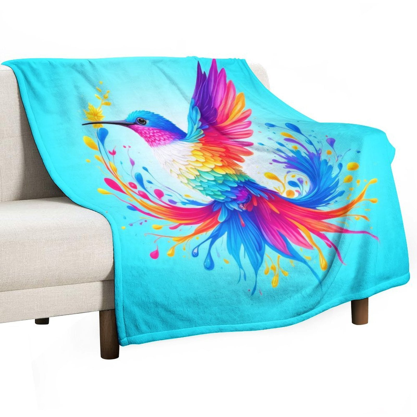 Colorful Hummingbird Splash Art Throw Blanket Warm Microfiber Flannel ...